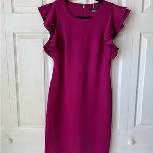 Elegant Magenta Ruffle Sleeve Dress